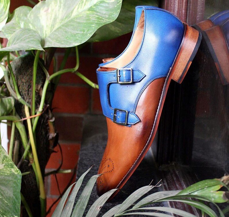 Brown Leather Double Monk Strap Shoes
