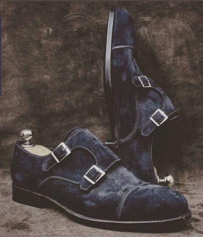 suede and leather monk strap shoes