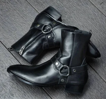 New Handmade Pure Leather Motorcycle Boots For Men's