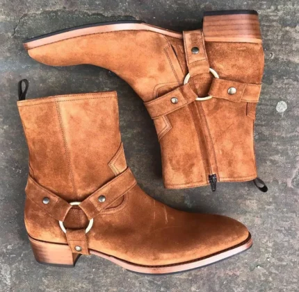 New Handmade Pure Suede Leather Motorcycle Boots For Men's