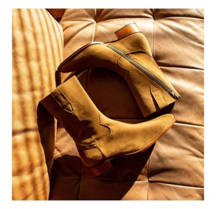 New Handmade Pure Suede Leather Western Cowboy Boots For Men's