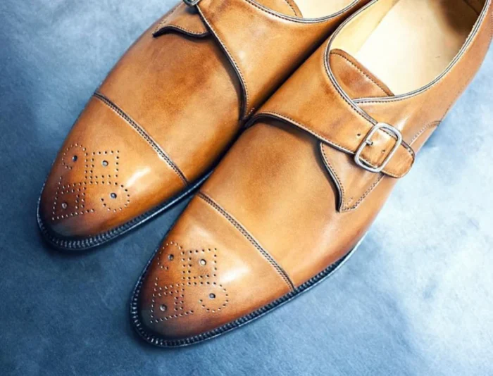 Mens Brown Leather Monk Strap Shoes