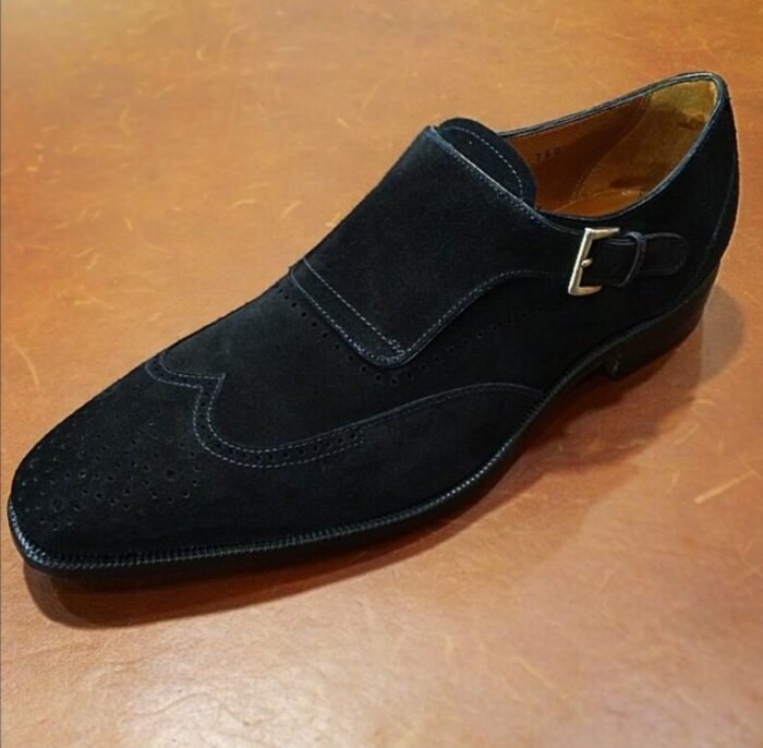 Black Suede Leather Monk Straps
