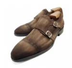 Brown Suede Double Monk Strap Shoes