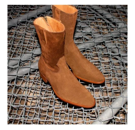 New Handmade Pure Suede Leather Western Cowboy Boots For Men's