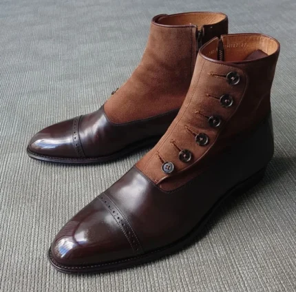 New Handmade Pure Leather & Suede Button Boots For Men's